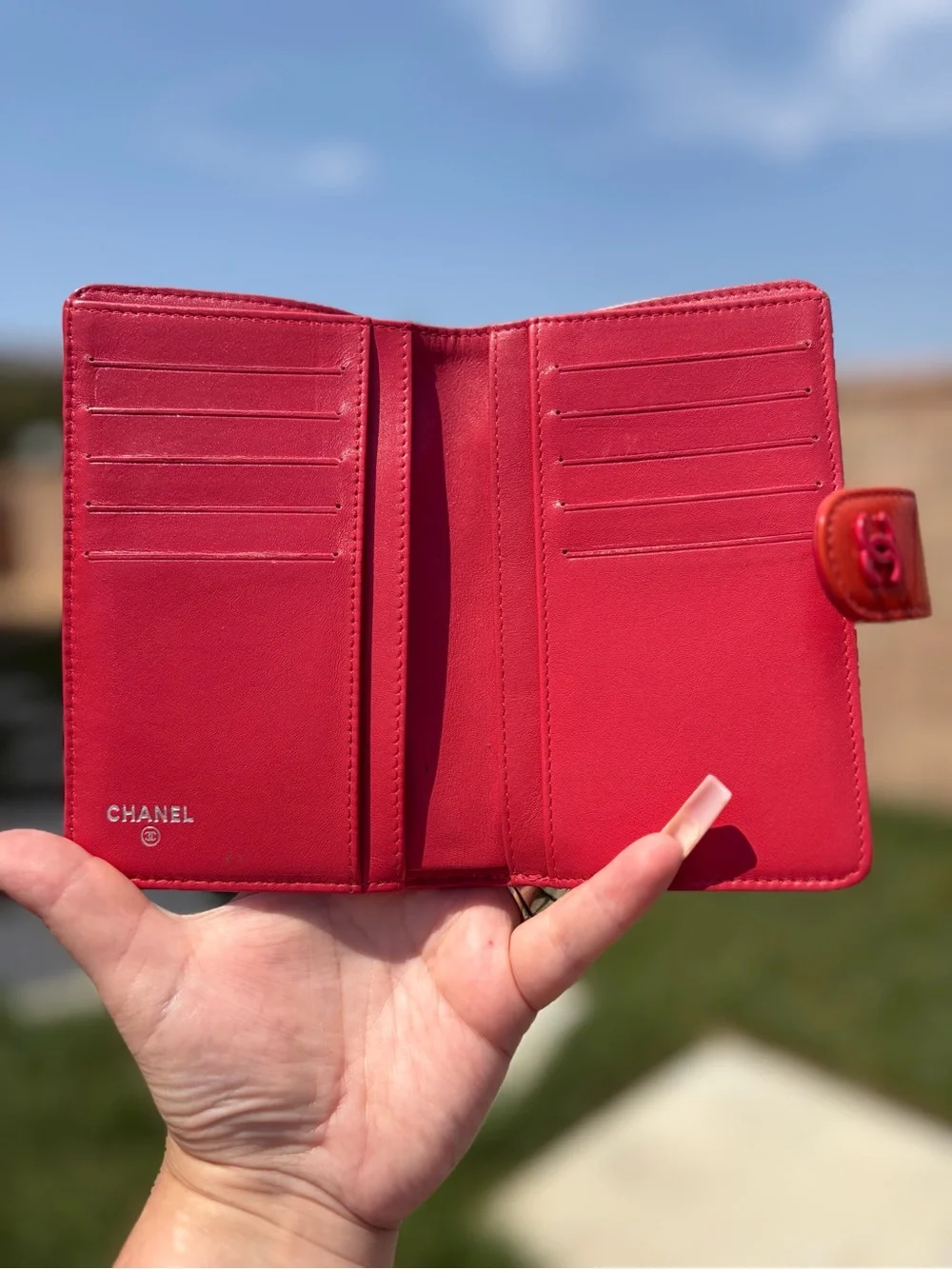 Chanel Orange Quilted Patent Leather CC French Wallet✨✨